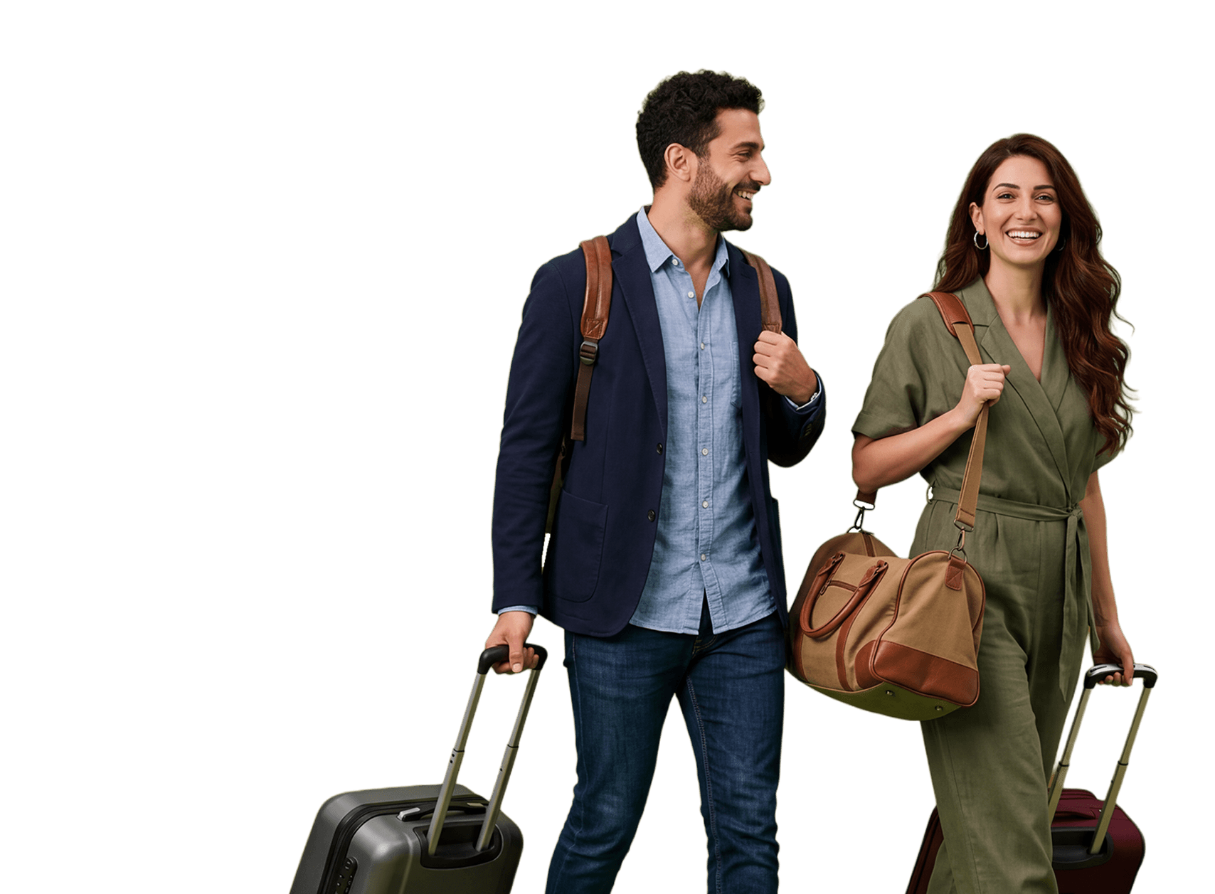 Couple ready for a trip with passports and luggage